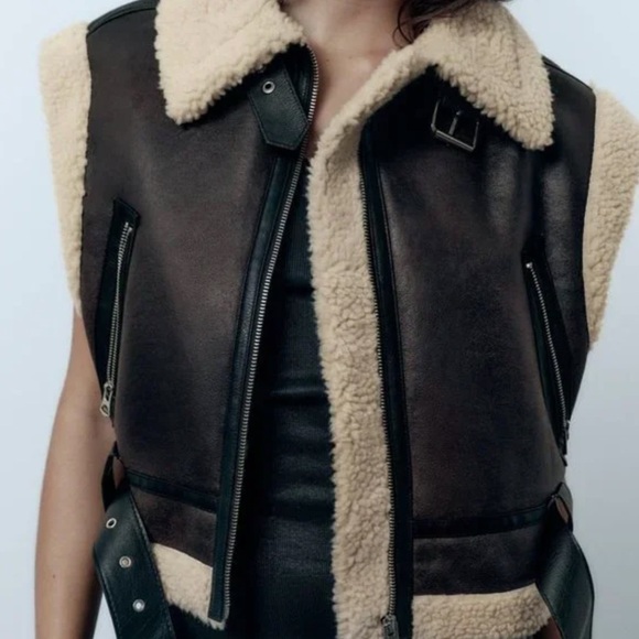 Zara CROPPED DOUBLE FACED VEST. Dark Brown. Size S. New with Tags. - Picture 4 of 16